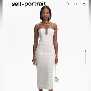 Self-Portrait Cream Boucle Sequin Strapless Column Midi Dress Sz 10 NWT $615